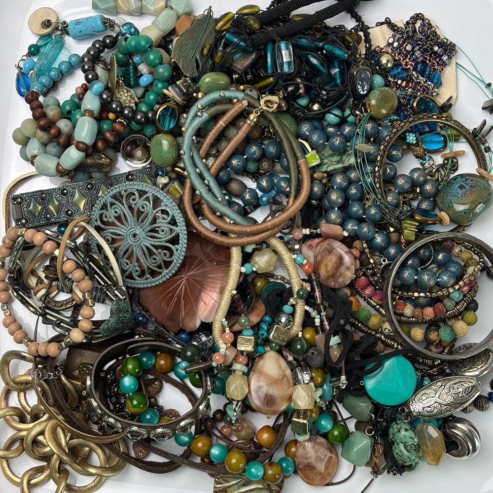 Curated Craft Jewelry Lot - 3 lbs Teal Turquoise Brown Bronze Earthy Boho